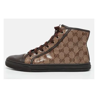 Gucci Beige/Brown Coated Canvas and Leather California High Top Sneakers Size 38.5