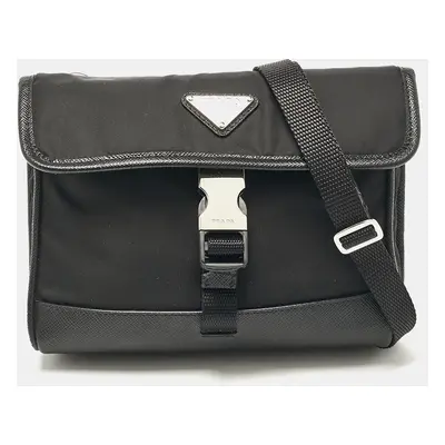 Prada Black Re-Nylon and Leather Flap Crossbody Bag