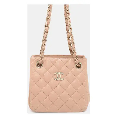 Chanel Beige Lambskin Matelasse Chain Bucket Shoulder Bag