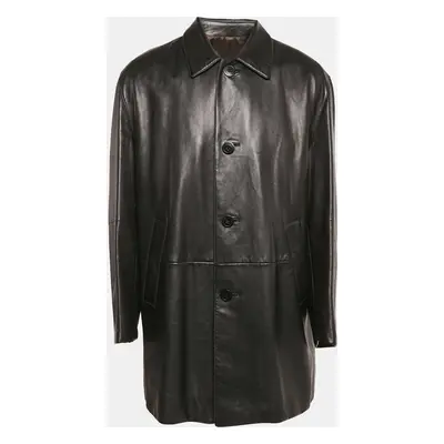 Loewe Black Leather Button Front Coat