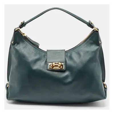 Salvatore Ferragamo Dark Green Leather Fanisa Hobo