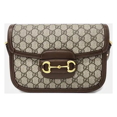 Gucci Beige Brown Canvas and Leather Horsebit Shoulder Bag