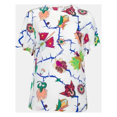 Emilio Pucci White Printed Silk Round Neck Short Sleeve Top