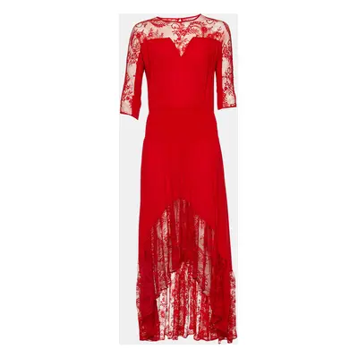 Maje Rouge Crepe & Lace Ritema Midi Dress