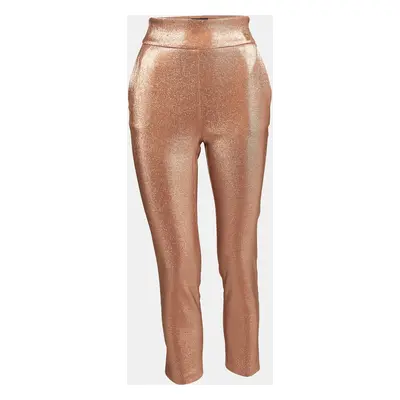 Elisabetta Franchi Metallic Rose Gold Lurex High Rise Cropped Trousers