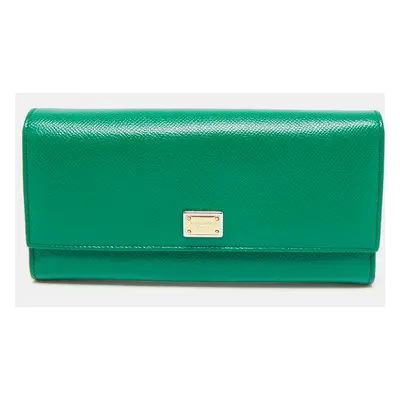 Dolce & Gabbana Green Leather Flap Continental Wallet