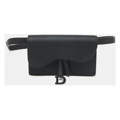 Dior Black Leather Saddle Flap Belt Bag