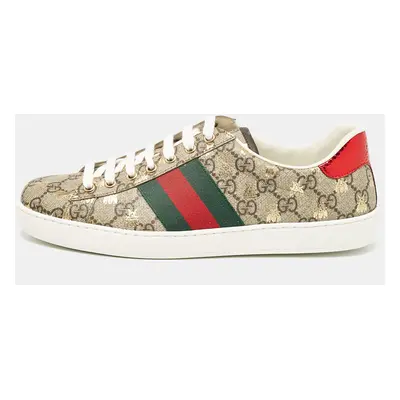 Gucci Beige/Brown GG Supreme Canvas Bee Ace Sneakers Size