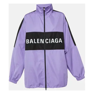 Balenciaga Purple Logo Embroidered Cotton Oversized Jacket