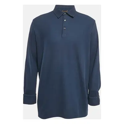 Loro Piana Blue Pique Cotton Long Sleeve Polo T-Shirt 4XL