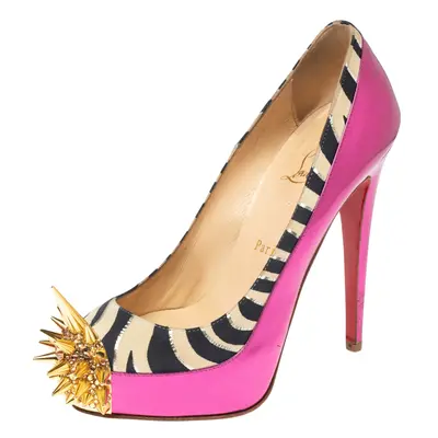 Christian Louboutin Pink Zebra Print Suede And Patent Leather Limited Edition Asteroid Spike Pum