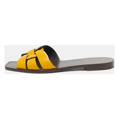 Saint Laurent Mustard Yellow Leather Tribute Flat Sandals Size