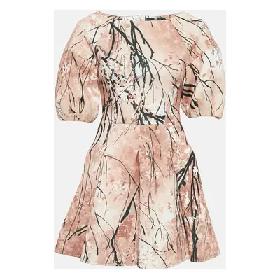 Elisabetta Franchi Brown Abstract Print Pleated Mini Dress