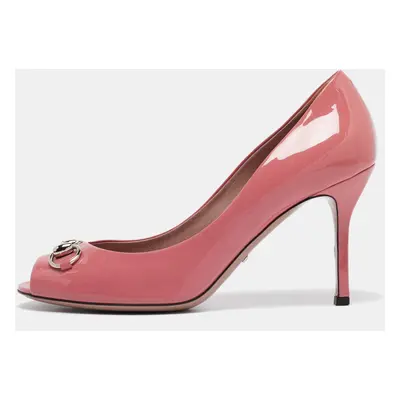 Gucci Pink Patent Leather Horsebit Peep Toe Pumps Size