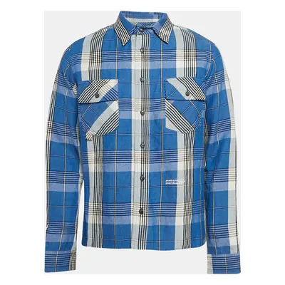 Off-White Blue Tartan Check Linen Blend Long Sleeve Shirt