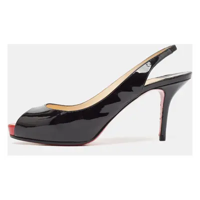 Christian Louboutin Black Patent Leather Flo Sling Pumps Size 37.5