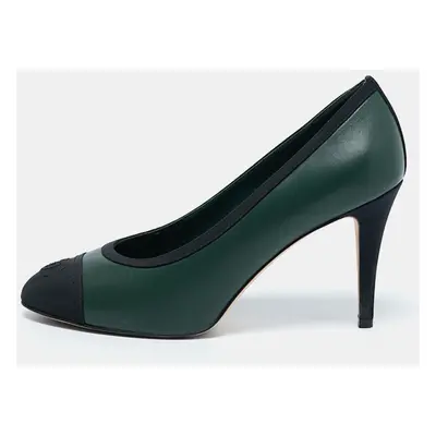 Chanel Green/Black Canvas and Leather CC Cap Toe Pumps Size