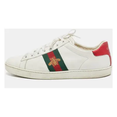 Gucci White Leather and Snakeskin Embossed Ace Lace Up Sneakers Size