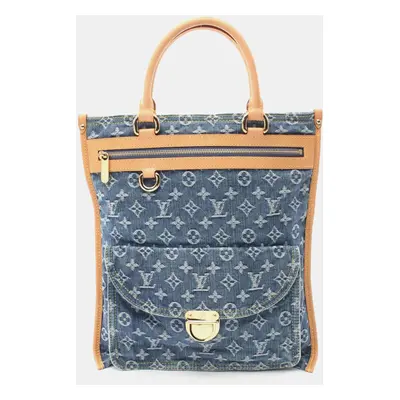 Louis Vuitton Leather Blue Flat Shopper Monogram Denim Tote Bag