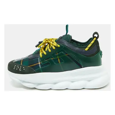 Versace Green Suede and Check Canvas Chain Reaction Sneakers Size