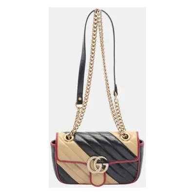 Gucci Leather Navy Beige Bordeaux Gg Marmont Shoulder Bag