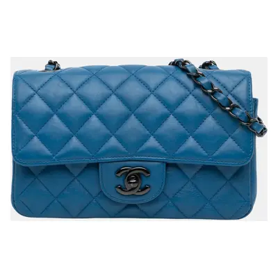 Chanel Blue Lambskin Mini Rectangular Classic Single Flap Bag