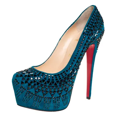 Christian Louboutin Blue Suede Decorapump Embellished Platform Pumps Size