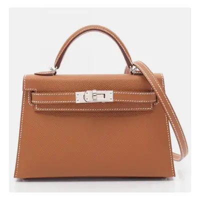 Hermes Brown Leather Mini Kelly Gold Handbag