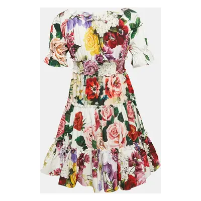 Dolce & Gabbana Kids White/Red Floral Print Poplin Tiered Dress Yrs