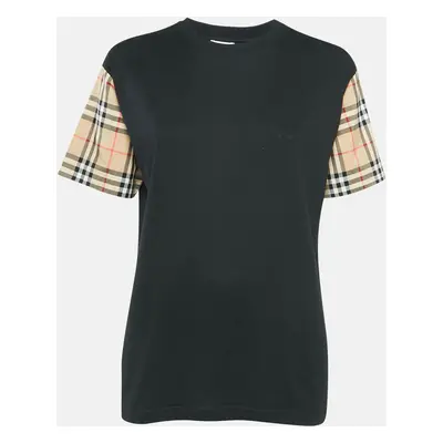 Burberry Black Cotton Vintage Checked Sleeve T-Shirt