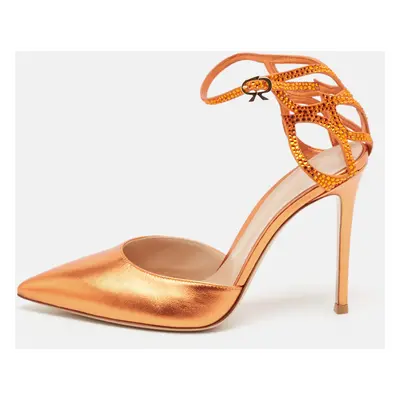 Gianvito Rossi Metallic Orange Leather Fleur Sandals Size