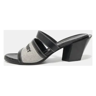 Burberry Black Canvas and Leather Honour Slide Sandals Size 38.5