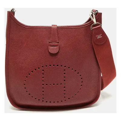 Hermes Rouge Casaque Taurillon Clemence Leather Evelyne III PM Bag