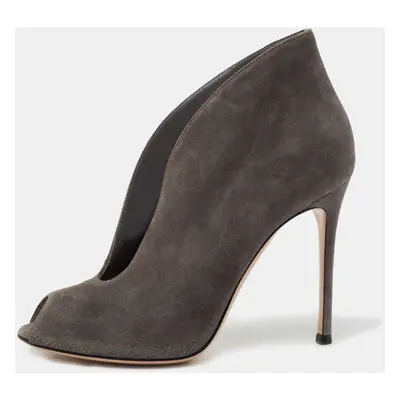 Gianvito Rossi Grey Suede Vamp Peep Toe Booties Size 39.5