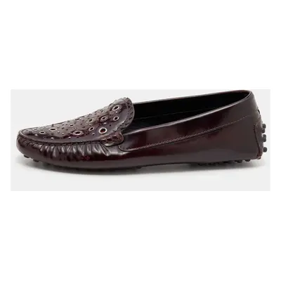 Tod's Burgundy Patent Leather Laser Cut Loafers Size 36.5