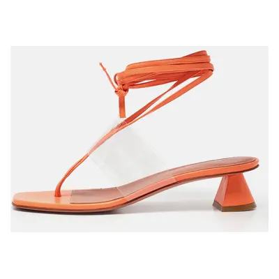 Amina Muaddi Orange/Transperent Leather and PVC Zula Ankle Tie Sandals Size