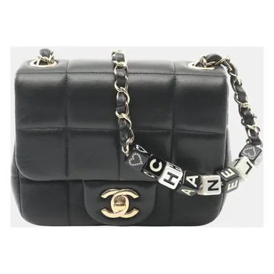 Chanel Black Lambskin Leather Chocolate Bar Flap Shoulder Bag