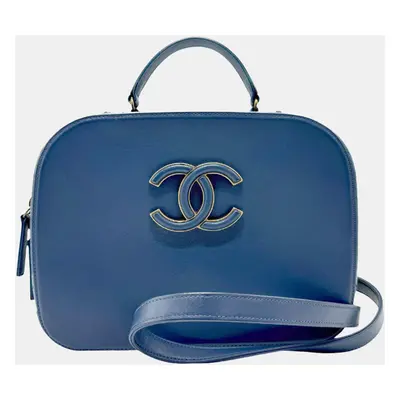 Chanel leather dark blue gold shoulder bag