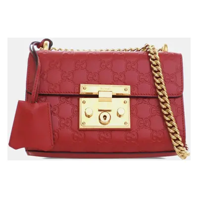 Gucci Red Leather Gucci Small Guccissima Padlock Crossbody