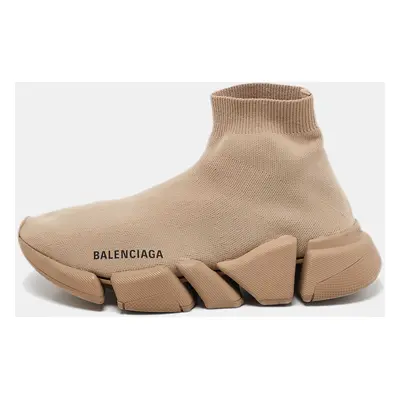 Balenciaga Beige Knit Fabric Speed Trainer High Top Sneakers Size