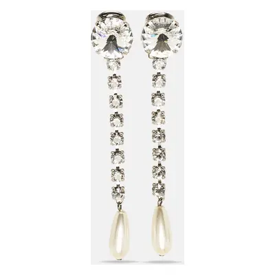 Miu Miu Silver Tone Crystal and Pearl Drop Earrings