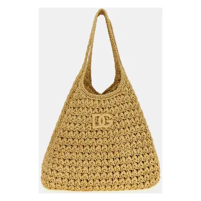 Dolce & Gabbana Beige Crocheted Raffia 3.5 Shopping Bag