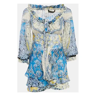 Roberto Cavalli Multicolor Printed Tie-Up Top and Skirt Set