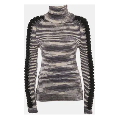 Missoni Grey Patterned Cashmere and Wool Knit Turtle Neck Sweater