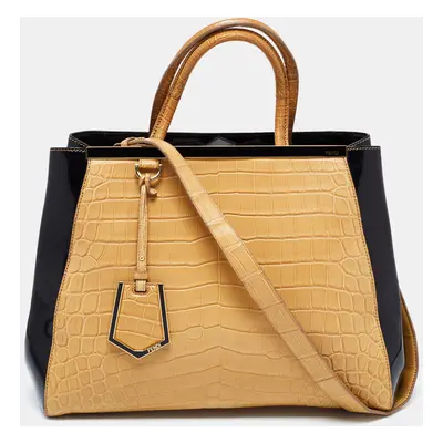 Fendi Beige/Black Crocodile and Patent Leather Medium 2Jours Tote