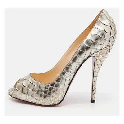 Christian Louboutin Metallic Two-Tone Python Very Prive Peep Toe Pumps Size