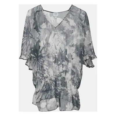 Armani Collezioni Grey Abstract Print Silk Sheer Blouse