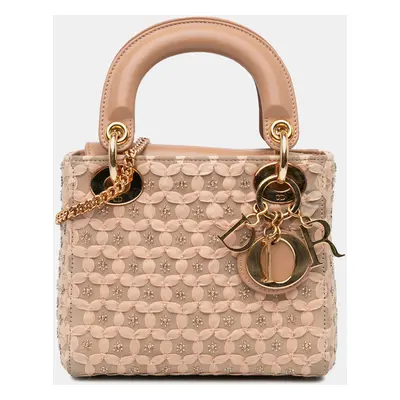 Dior Beige Leather and Suede Mini Beaded Ribbon Lady Dior