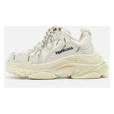 Balenciaga White Logo Print Leather Triple Sneakers Size