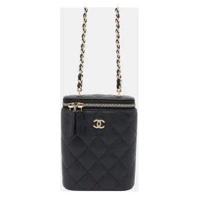 Chanel Caviar Skin Black Matelasse Coco Mark Vanity Chain Shoulder Bag